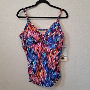 NWT Set Miraclesuit Dream Shaper Bikini Multicolor Top Black Bottoms 20W